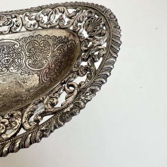 Vintage Silverplate Ornate Bowl Candy Nut Bon Bon Dish Footed decor 6.5” mcm - Picture 4 of 8